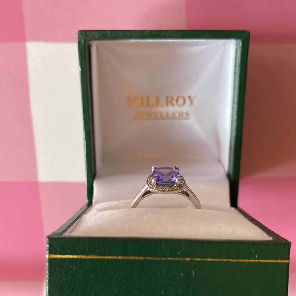 Diamond & Tanzanite Halo Ring White Gold